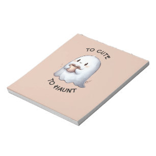 Cute Kawaii Ghost Holding Coffee Watercolor Notepad