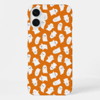 Cute Kawaii Ghost Pattern on Orange Background
