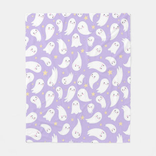Cute Kawaii Ghost Seamless Pattern on Lavender Fleece Blanket
