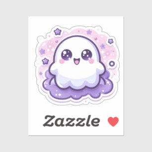 Cute Kawaii Ghost Sticker with Stars and Sparkles