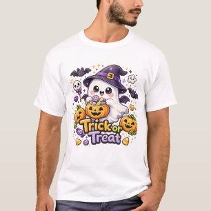 Cute Kawaii Ghost Trick or Treat Halloween T-Shirt