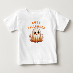 Cute Kawaii Ghost With Autumn Leaves Halloween 👻 Baby T-Shirt