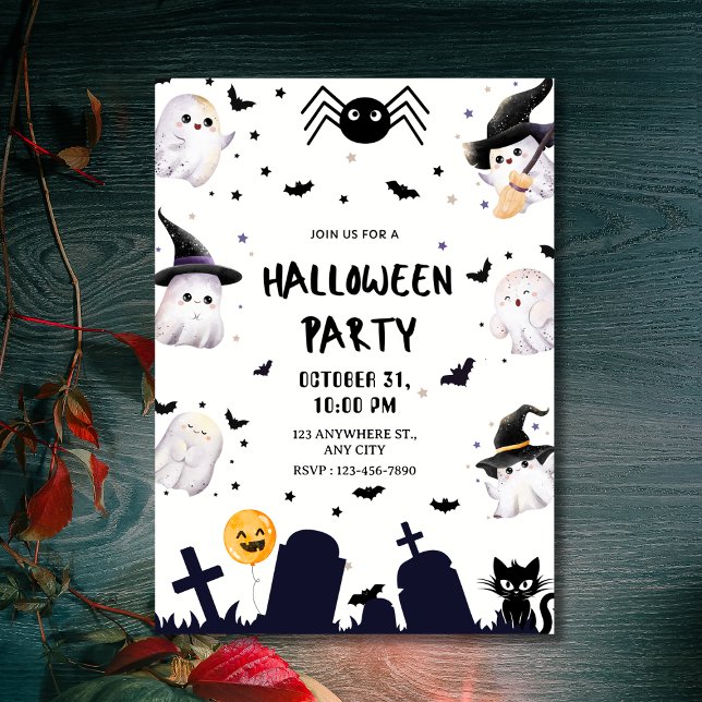 Cute Kawaii Ghosts & Graveyard Halloween Party Invitation (Cute Kawaii Ghosts & Graveyard Halloween Party Invitation
)