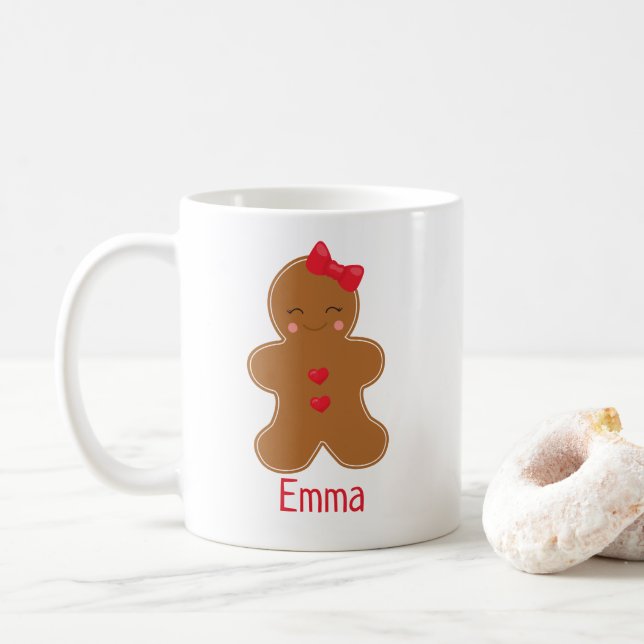 Cute Kawaii Gingerbread Personalised Christmas Mug (With Donut)