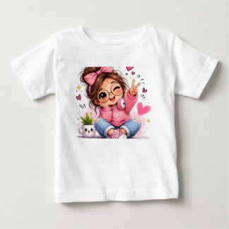 Cute Kawaii Girl Pink Bow Aesthetic Baby T-Shirt