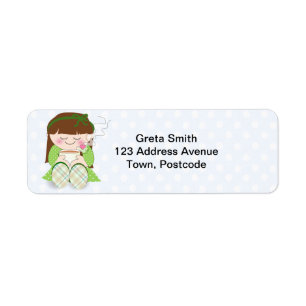 Cute Kawaii Girl Relaxing with Tea / Coffee Return Address Label