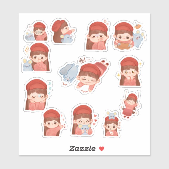 Cute Kawaii Girl Stickers (Sheet)