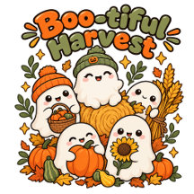 Cute Kawaii Golden Ghost Pumpkin Patch Harvest