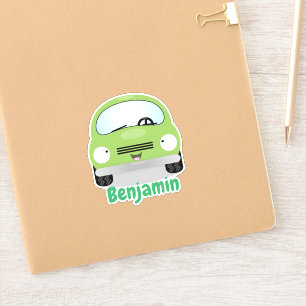 Cute kawaii green car cartoon illustration