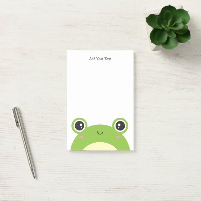 Cute Kawaii Green Frog Personalised Text Post-it Notes (Office)