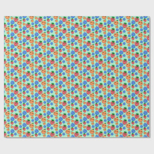 Cute Kawaii Green Orange Blue Fruit Gender Neutral Wrapping Paper