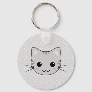 Cute Kawaii Grey Tabby Cat Cartoon Key Ring