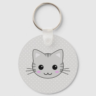 Cute Kawaii Grey Tabby Cat Cartoon Key Ring