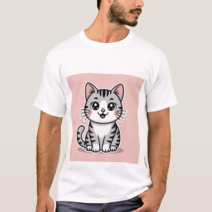 Cute Kawaii Grey Tabby Cat Smiling - Happy Kitten  T-Shirt