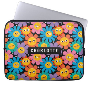 Cute Kawaii Groovy Daisy Personalised Name Laptop Sleeve