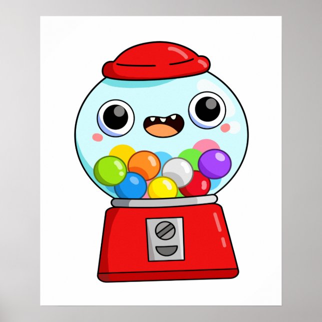Cute Kawaii Gumball Machine Poster (Front)