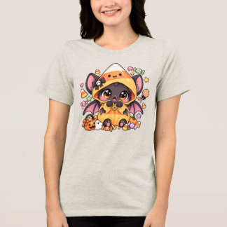 Cute Kawaii Halloween Baby Bat Mushroom Hat Spooky Tri-Blend Shirt