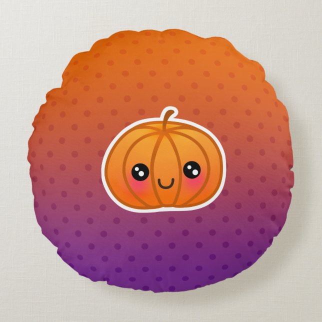 Cute Kawaii Halloween Cartoon Pumpkin Design Round Cushion (Front)