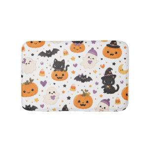 Cute Kawaii Halloween Cats Ghosts Pumpkins Bats Bath Mat
