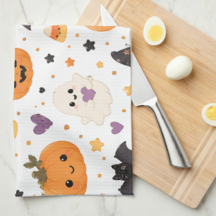 Cute Kawaii Halloween Cats Ghosts Pumpkins Bats Tea Towel