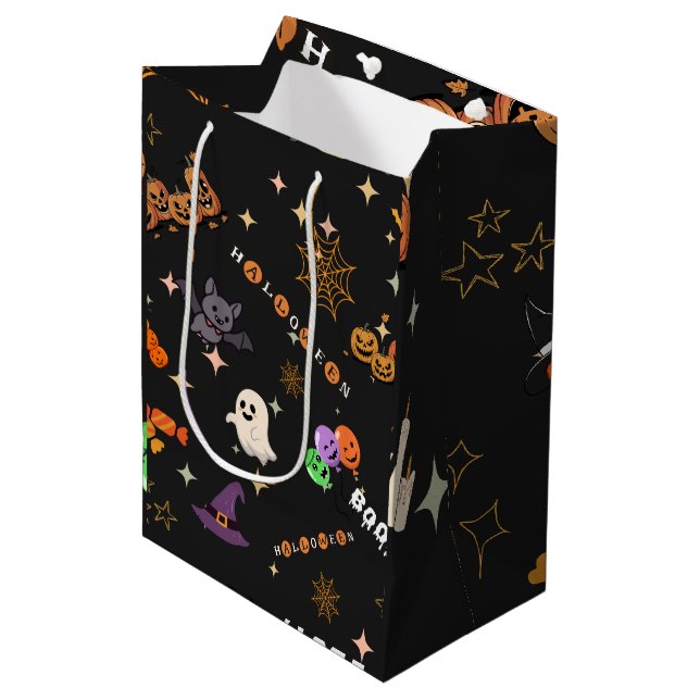 Cute Kawaii Halloween Doodles Spooky Pattern Gift  Medium Gift Bag (Front Angled)
