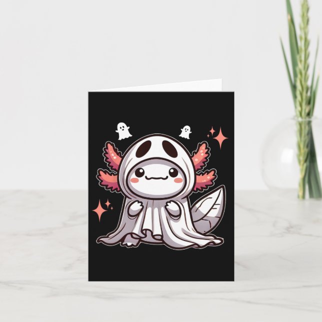 Cute Kawaii Halloween Ghost Axolotl  Card (Front)