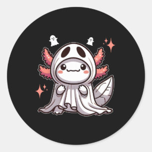 Cute Kawaii Halloween Ghost Axolotl Classic Round Sticker