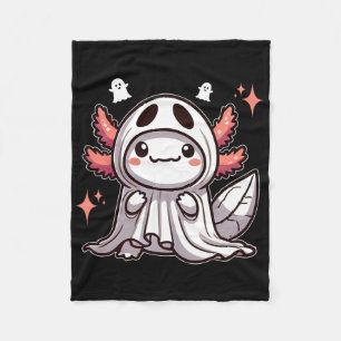 Cute Kawaii Halloween Ghost Axolotl  Fleece Blanket