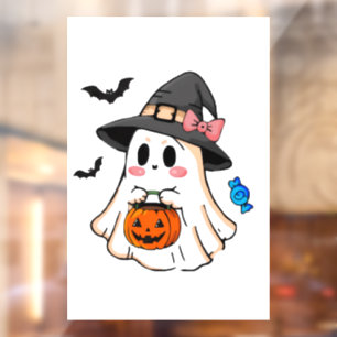 Cute Kawaii Halloween Ghost in Witch Hat with Pump
