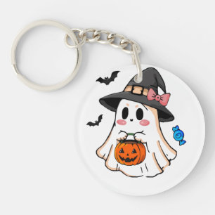 Cute Kawaii Halloween Ghost in Witch Hat with Pump Key Ring