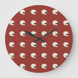 Cute Kawaii Halloween Skull Polka Dots red Large Clock