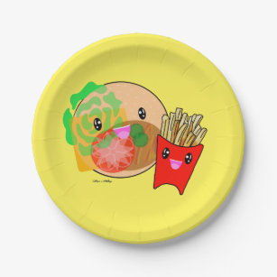 Cute Kawaii Hamburger and French Fries Paper Plate