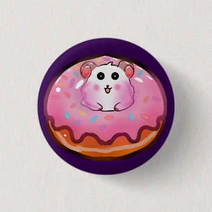 Cute Kawaii Hamster in Pink Frosted Doughnut Art 3 Cm Round Badge