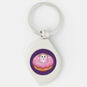 Cute Kawaii Hamster in Pink Frosted Doughnut Art Key Ring