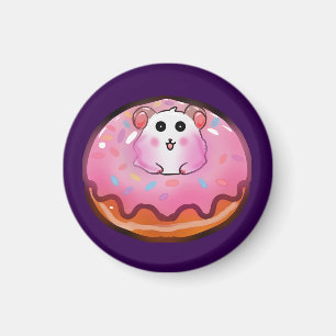 Cute Kawaii Hamster in Pink Frosted Doughnut Art Magnet