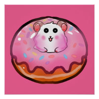 Cute Kawaii Hamster in Pink Frosted Doughnut Art