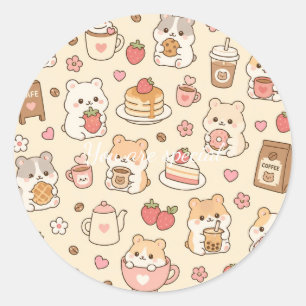 Cute Kawaii Hamster Pattern   Sweet Pastel Classic Round Sticker