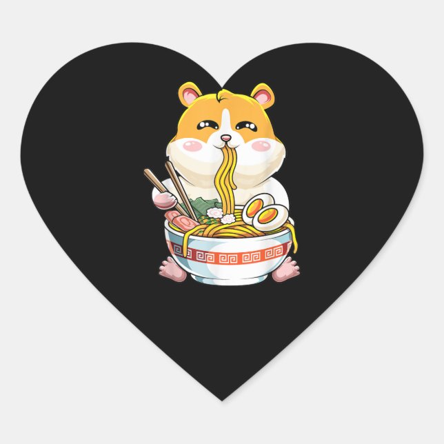 Cute Kawaii Hamster Ramen Anime Heart Sticker (Front)