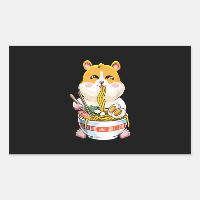 Cute Kawaii Hamster Ramen Anime Rectangular Sticker (Front)