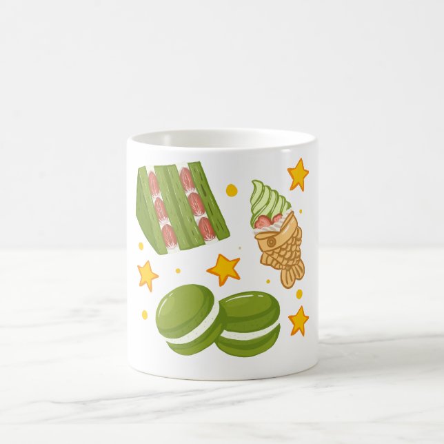 Cute Kawaii Hand-Drawn Matcha Sweets Coffee Mug (Center)