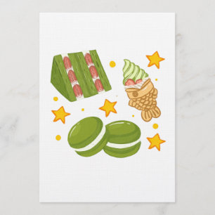 Cute Kawaii Hand-Drawn Matcha Sweets Invitation
