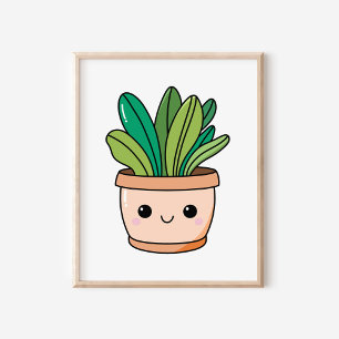 Cute Kawaii Hand Drawn Potted Plant Art Poster