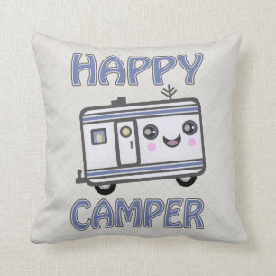 Cute Kawaii Happy Camper Throw Pillow
