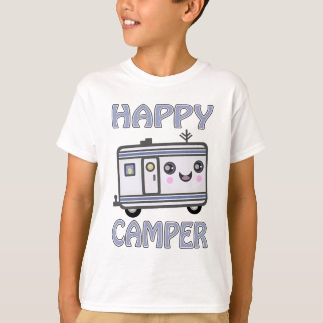 Cute Kawaii Happy Camper Trailer Kid's T-Shirt (Front)