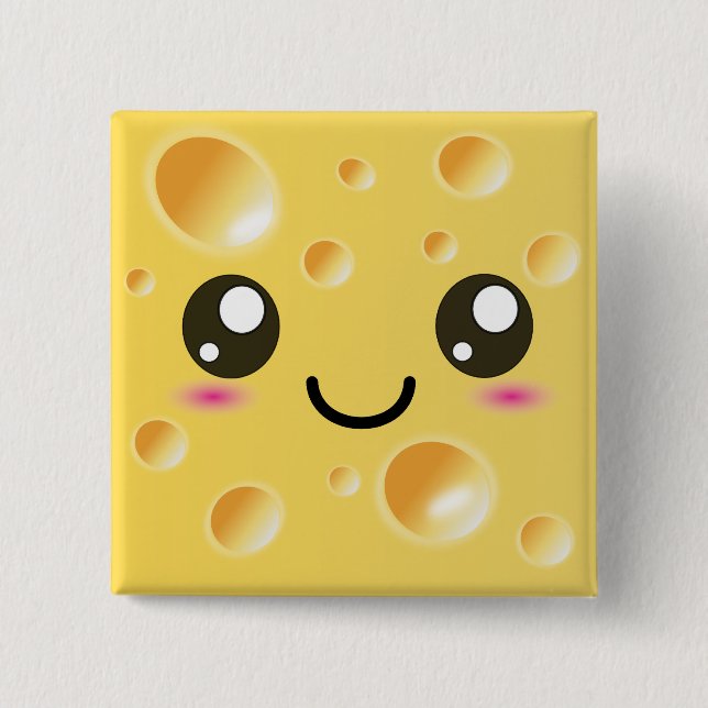 Cute Kawaii Happy Cheese 15 Cm Square Badge (Front)