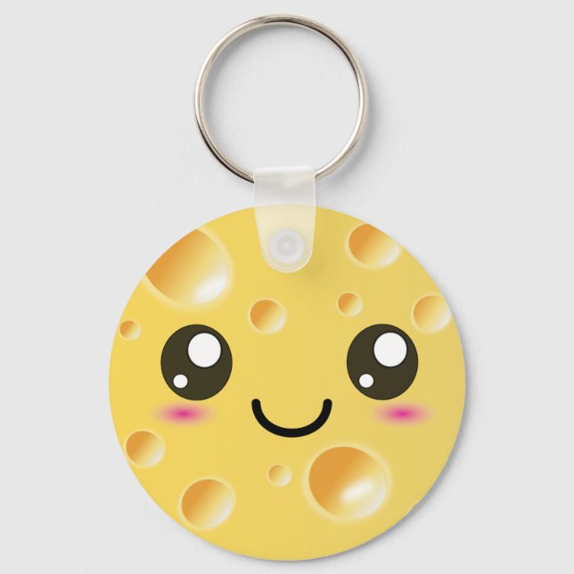 Cute Kawaii Happy Cheese Key Ring (Front)