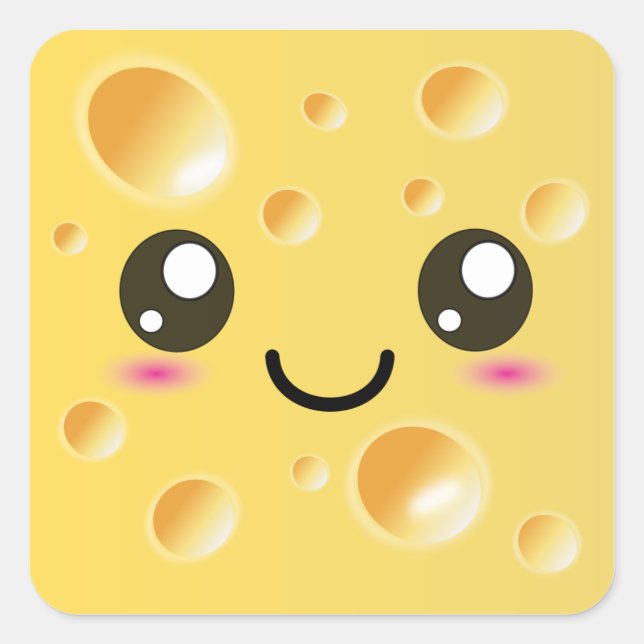 Cute Kawaii Happy Cheese Square Sticker (Front)