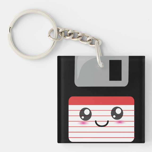 Cute / Kawaii Happy Floppy Disc Key Ring (Front)