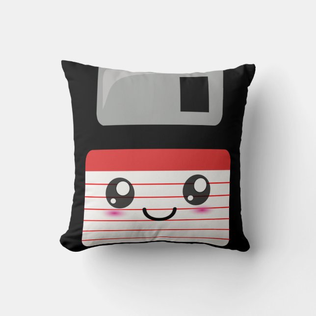 Cute / Kawaii Happy Floppy Disc Pillow (Front)