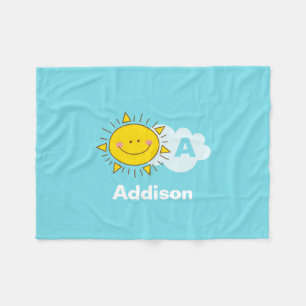 Cute Kawaii Happy Sunshine Monogram Add Your Name Fleece Blanket